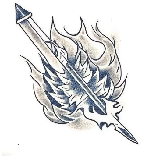 A Tattoo Of A Bow And Arrow Engulfed In Flames