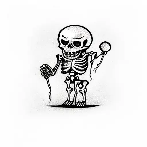 Skeleton Standing Emotionless Und Holding 3 Balloons In Its Hand