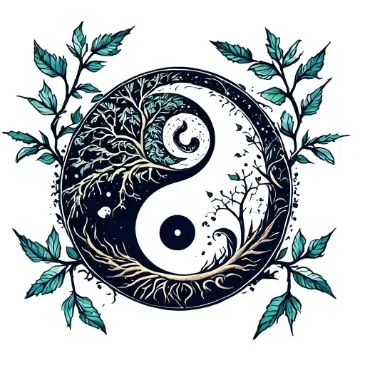 Yin And Yang And Tree Of Life