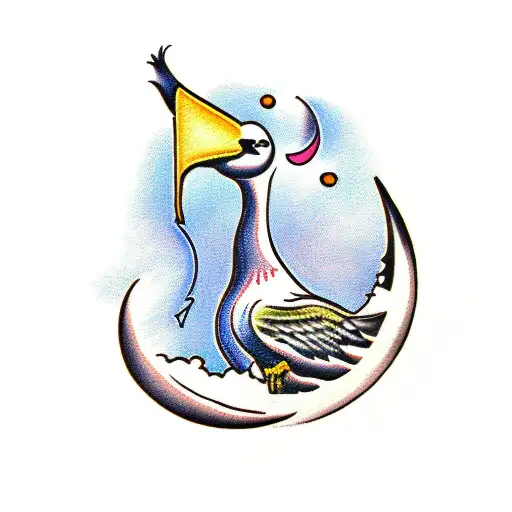 Goose Sitting On Crescent Moon