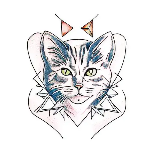 Cat Playing With Dragonfly And Triangles