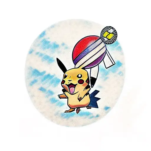 Pikachu Pokemon With A Beach Ball Jumping On The Sand