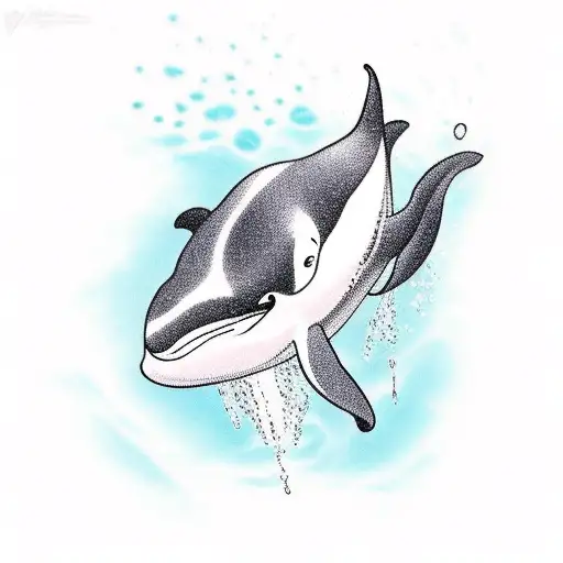 A Minimalist Tattoo Of A Killer Whale Swimming In A Sunlit Ocean