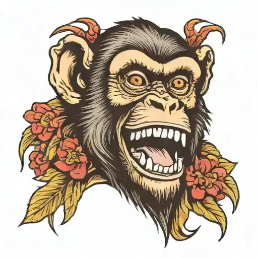 A Monkey Facing Forward With Mouth Open