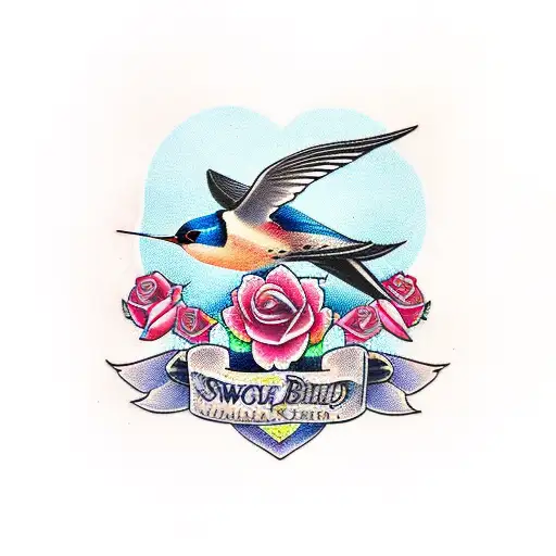 Swallow Bird Rose Banner