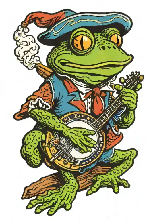 Frog Smoking Cigarette Playing Banjo