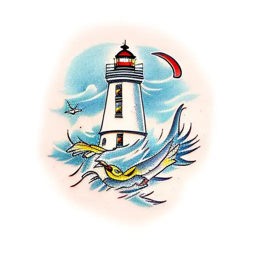 Little Lighthouse With Few Birds