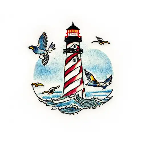 Lighthouse With Few Little Birds