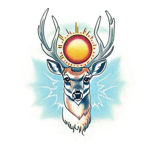 Deer With One Eye With Argentinian Flag Sun Up His Head And Roots Of Tree In His Feet