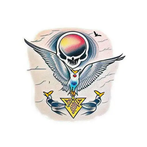 Bird Soaring Up And Away From A Skull