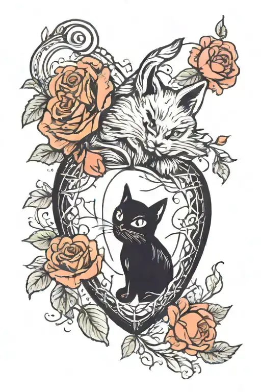 Human Heart With A Black Cat