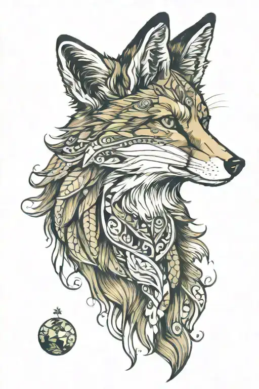 Fox With Earth Design On Fur Green Eyes