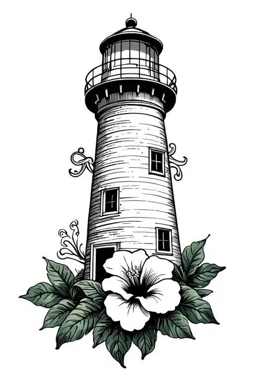 Lighthouse With Anchor And Hibiscus Flower