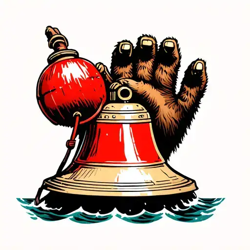 Kodiak Bear Paw Squeezing A Red Aid To Navigation Bell Buoy