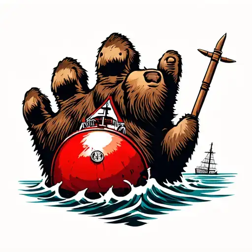 Kodiak Bear Paw Crushing A Red Aid To Navigation Buoy