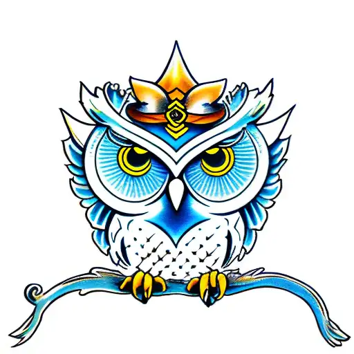 Flying Owl With Fleur De Lis Blue