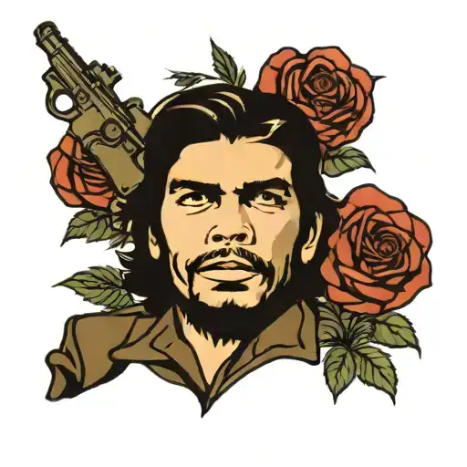 Che Guevara With Roses And Gun