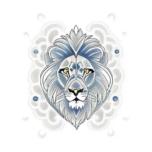 A Traditional Tattoo Of A Lion Surrounded By Musical Notes And Symbols