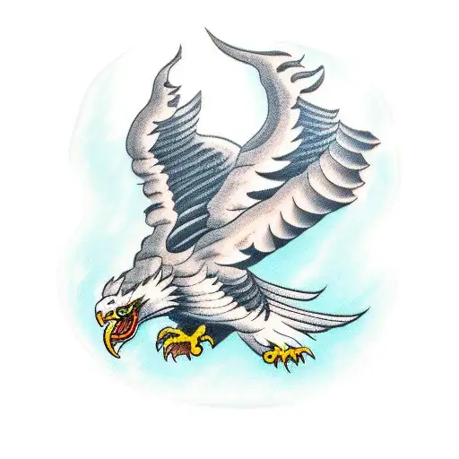 Screaming Eagle Holding Dragon In Claws