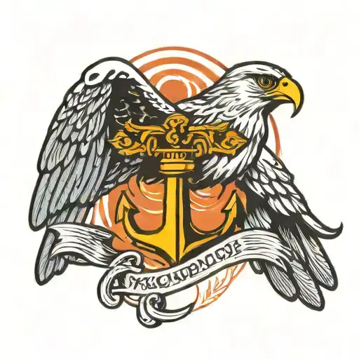 Falcon Spreading Wings With Anchor Behind