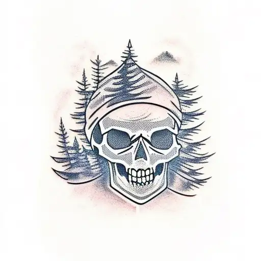 Skull With Trees And Mountain