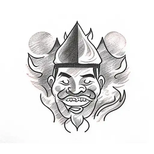 A Sketch Tattoo Of A Chef Cooking Over A Campfire With Smoke Forming The Shape Of Mountains