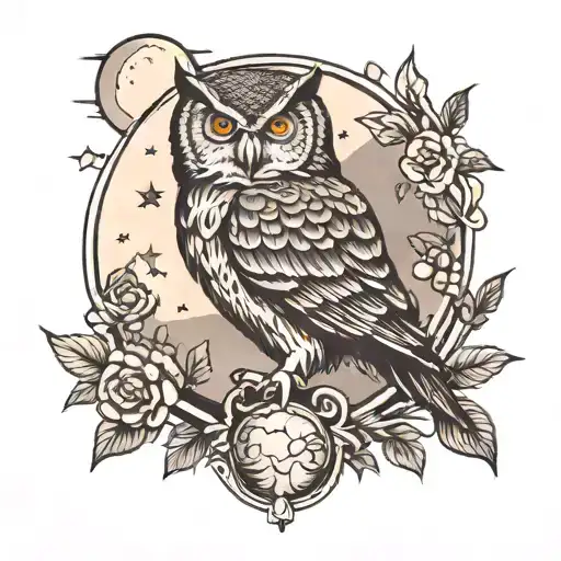 Owl And Moon Rising