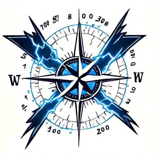 Lightning Hitting A Compass With The W Illuminated In The Coordinates