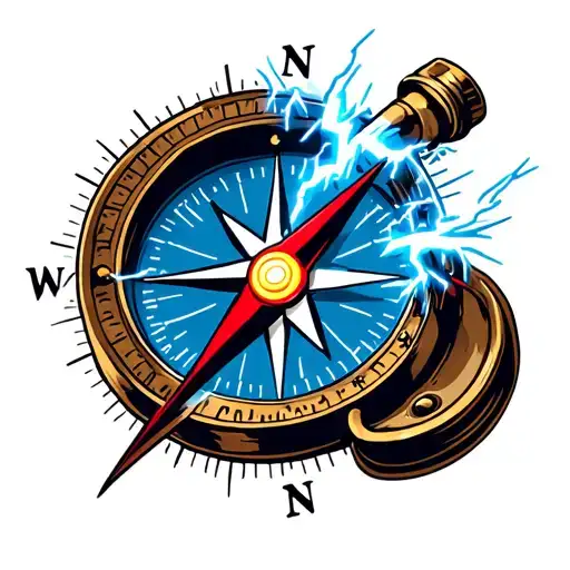 Lightning Bolt Hitting A Compass With The W Illuminated In The Coordinates
