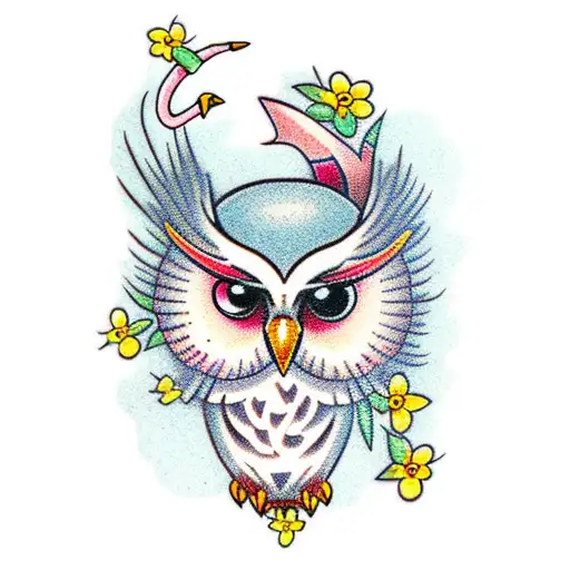 Owl And Flamingo And Forget Me Not