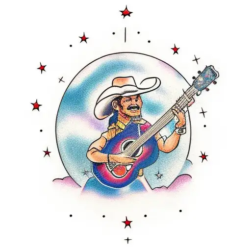 Cowboy Playing A Guitar Under A Ufo-filled Sky