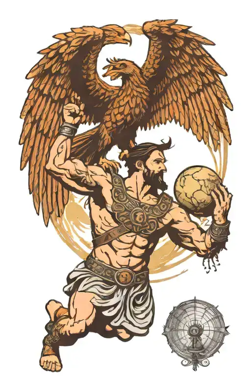 Gladiator Holding A Globe Looking At A Phoenix Flying Away From A Tree Of Life