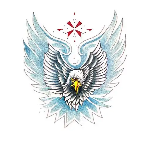Eagle With Wings And Some Geometric Lines