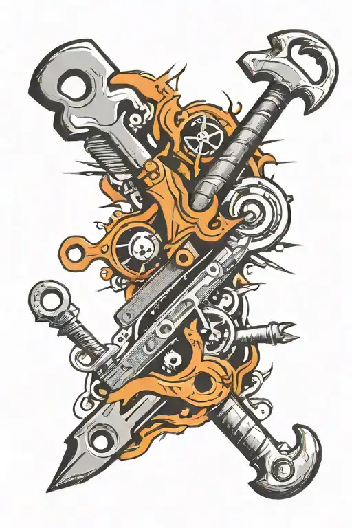 Combine Various Tools Like Wrenches And Hammers To Form A Unique And Abstract Design