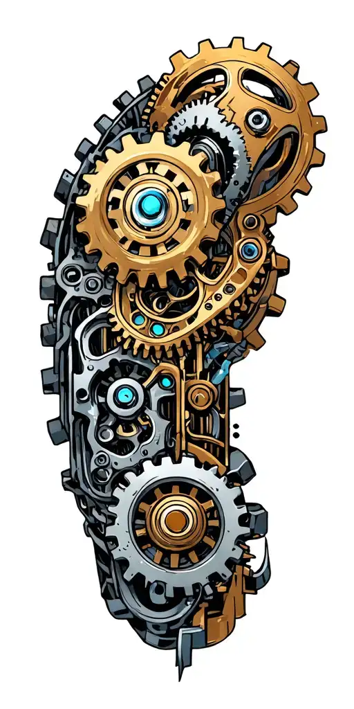 Futuristic Biomechanical Gears And Machinery Mixed Into Biology Of Arm