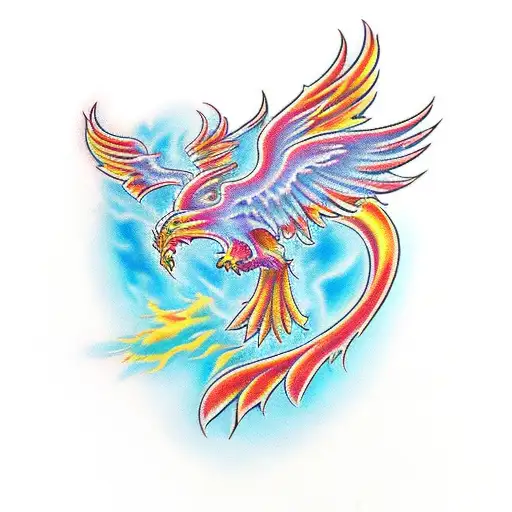 Phoenix Rising From The Ashes With Open Wings