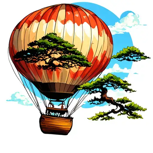 American Traditional Hot Air Balloon With Bonsai Tree In The Balloon