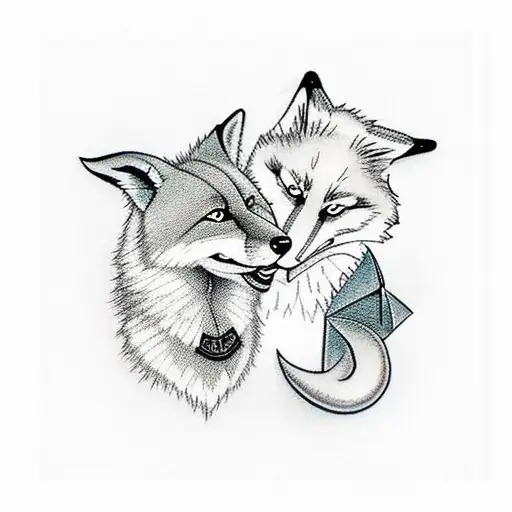 A Fox And A Husky Engaging In A Magical Origami Battle