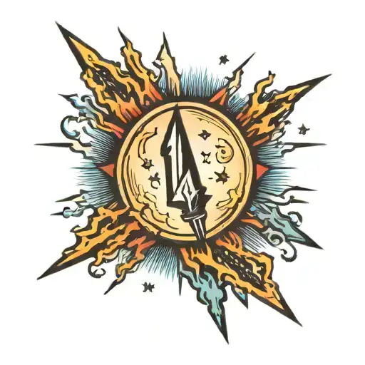 Moon And Lightning Bolt Striking