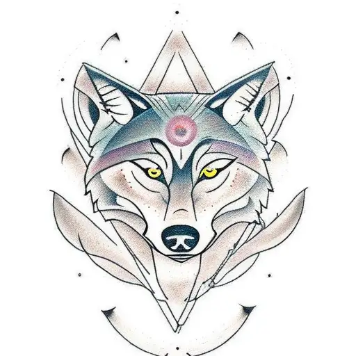 Create Me A Tattoo From A Wolf An Allseeneye And A Wood In The Backround And A Flower Of Life