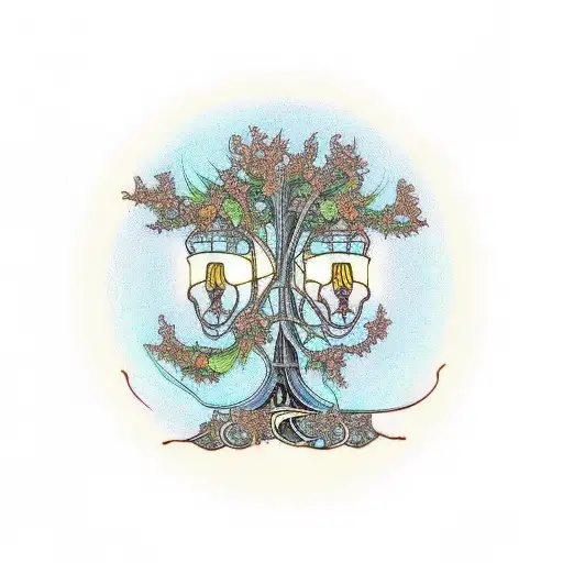 Art Nouveau Inspired Tree Inside A Lamp Design