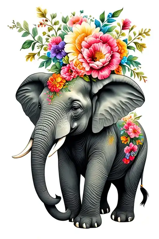Elephant Surrounded By Flowers
