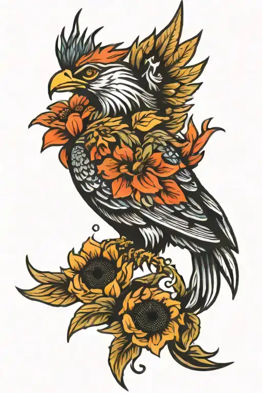Phoenix Bird And Sunflowers Emerging