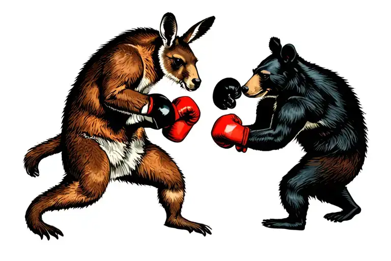 Kangaroo And Black Bear Boxing In 1920 Poster Style