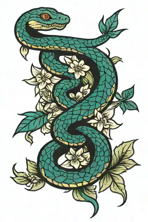 Snake And Flowers