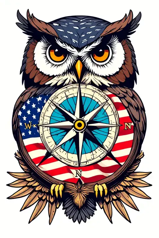 Owl Compass Rose Flag