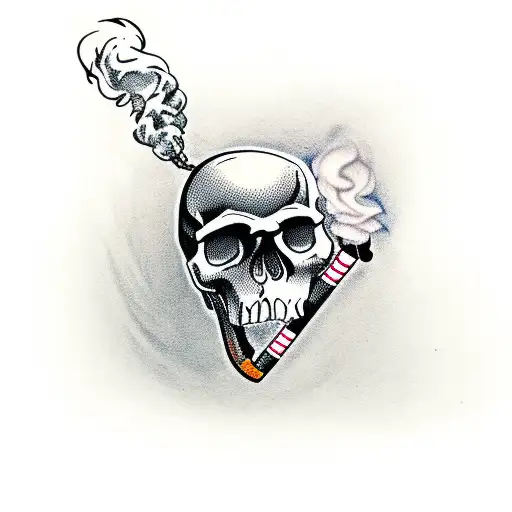 Skull Smoking A Cigarette With Crossed Crutches Behind It