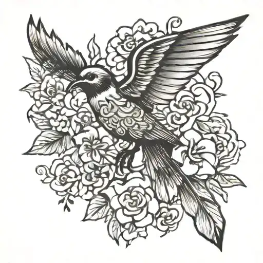 A Floral Bird Flying