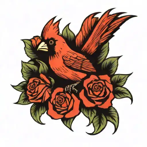 Cardinal And Roses