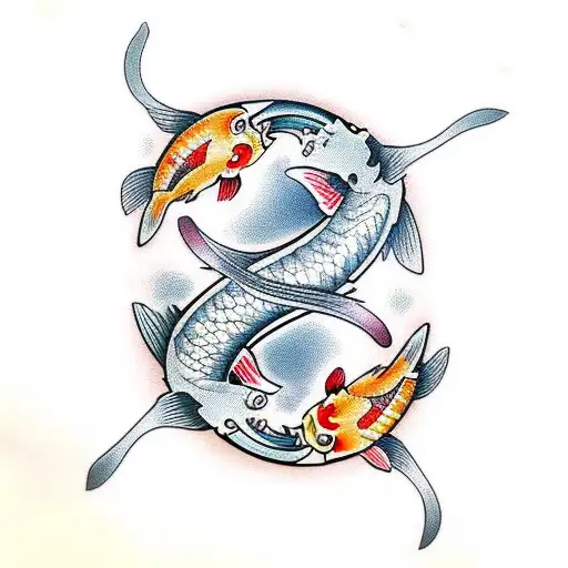 2 Koi Fish Facing One Another With Flowers